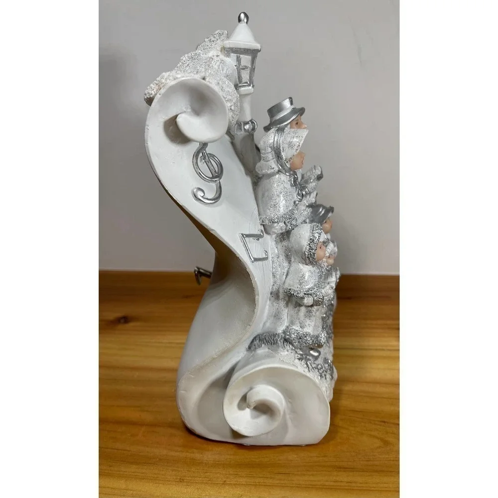 Vintage White Music Box Christmas Carolers Scroll Sheet Paper Sparkle